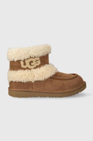 Dětské semišové sněhule UGG K ULTRA MINI UGG FLUFF béžová barva