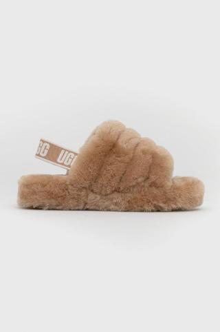 Dětské vlněné pantofle UGG Fluff Yeah Slide hnědá barva