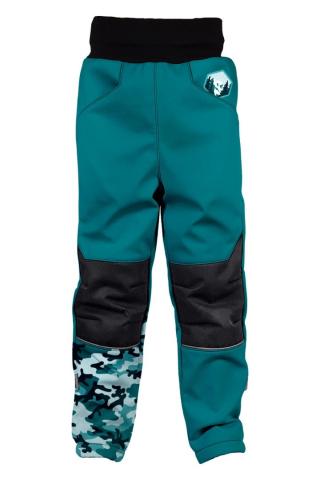 Dětské zateplené softshellové kalhoty WAMU Maskáč petrolejová 134-140