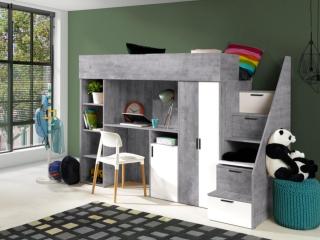 Dětský pokoj s postelí Kosto B, bílá/beton