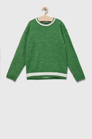 Dětský svetr se směsí vlny Tommy Hilfiger zelená barva, hřejivý