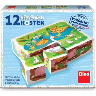 Dino Na farmě 12 dřevěné kostky