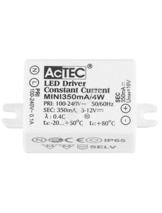 DRIVER 4W ACTEC MINI IP65 100-240V 3-12V DC 350mA nestmívatelné - NOVA LUCE