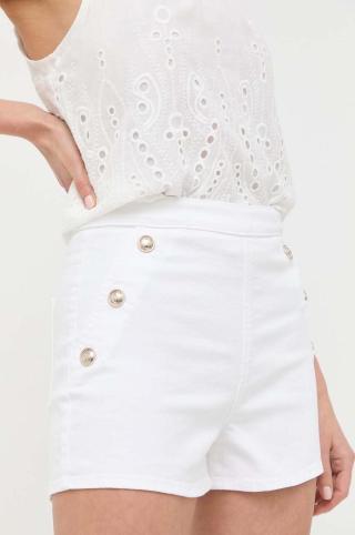 Džínové šortky Guess dámské, bílá barva, hladké, high waist