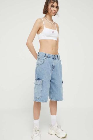 Džínové šortky Tommy Jeans dámské, s aplikací, high waist