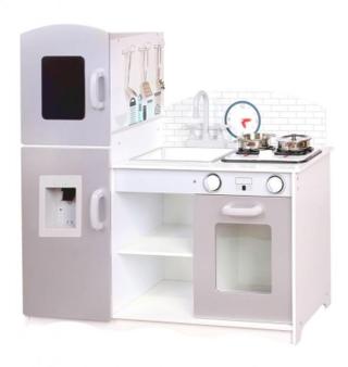 Eco Toys Dřevěná kuchyňka XXL s příslušenstvím,  86 x 92 cm x 30 cm - šedá