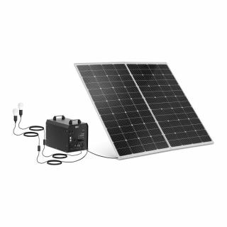 Elektrocentrála se solárním panelem a střídačem - 1800 W - 5 / 12 /230 V - 2 LED světla