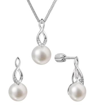 Evolution Group Souprava stříbrných šperků se zirkony a pravými perlami 29052.1B