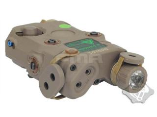 FMA AN/PEQ15 Upgrade Version - bílá LED svítilna + zelený laser s IR krytkami + IR přísvit, pískový