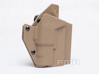 FMA Opaskové plastové pouzdro - holster pro Glock se svítilnou, krátké, pískové
