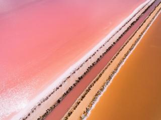 Fototapeta Aerial view of a salt lake,