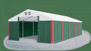 Garážový stan 4x8x2,5m střecha PVC 560g/m2 boky PVC 500g/m2 konstrukce ZIMA Zelená Bílá Červené,Garážový stan 4x8x2,5m střecha PVC 560g/m2 boky PVC 50