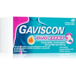 Gaviscon Gaviscon Duo Efekt 250mg/106,5mg/187,5mg žvýkací tablety ke zmírnění příznaků pálení žáhy 48 tbl