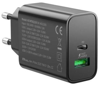 GoGEN síťová nabíječka s USB/USB-C, PD 30W a Fast Charge, ACHPD 230 B, černá