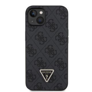 Guess PU 4G Strass Triangle Metal Logo Zadní Kryt pro iPhone 15 Black