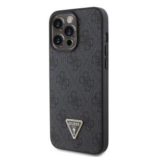 Guess PU 4G Strass Triangle Metal Logo Zadní Kryt pro iPhone 15 Pro Max Black
