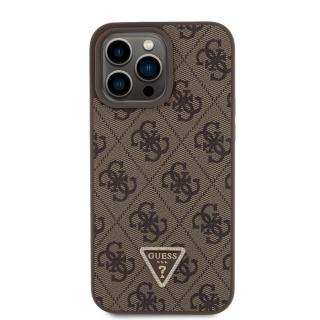 Guess PU 4G Strass Triangle Metal Logo Zadní Kryt pro iPhone 15 Pro Max Brown