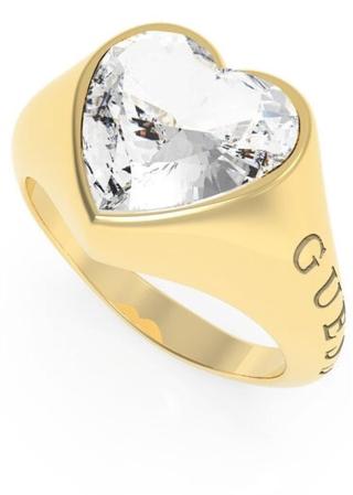 Guess Romantický pozlacený prsten s třpytivým srdcem UBR70004 54 mm