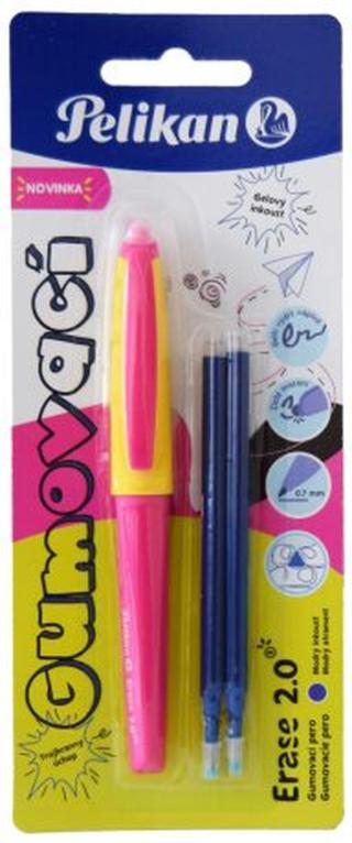 Gumovací pero žluto růžové, 1 ks + 2 náplně