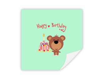 Happy Birthday Bear Samolepky hranatý čtverec