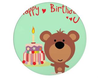 Happy Birthday Bear Tácek na nápoje kulatý