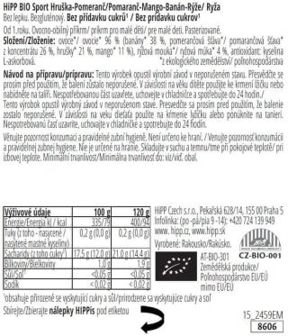 HiPP BIO Snackie Hruška-Pomeranč-Mango-Banán-Rýžová mouka 6 x 120 g