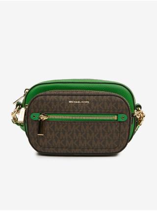 Hnědo-zelená dámská kožená crossbody kabelka Michael Kors