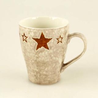 Hrnek dekor hvězdy se lžičkou hnědý porcelán 10cm