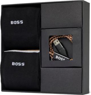 Hugo Boss Pánská dárková sada - 2 PACK pánské ponožky BOSS a USB kabel 50502043-001 40-46