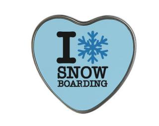 I love snowboarding Plechová krabička srdce