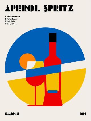 Ilustrace Aperol Spritz Cocktail Bauhaus Art Print, Retrodrome,