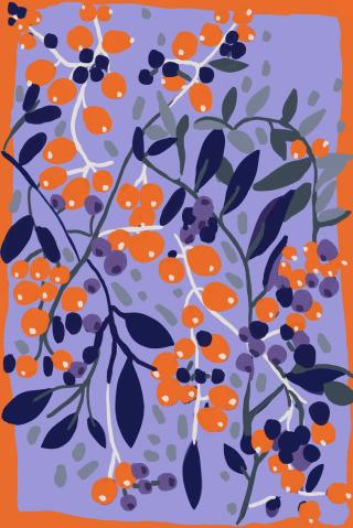 Ilustrace Blue And Orange Berries, Treechild,