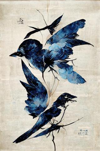 Ilustrace Blue Birds, Treechild,