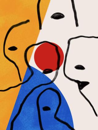 Ilustrace Colorful abstract neoplasticism and cubism art, La Cassette Bleue,