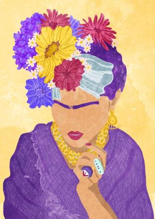 Ilustrace Frida and flowers, Raissa Oltmanns,