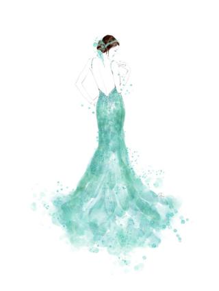 Ilustrace Mint mermaid dress fashion illustration, Blursbyai,