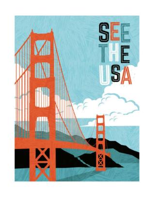 Ilustrace Retro style travel poster design for, teddyandmia,