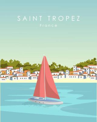 Ilustrace Saint Tropez travel poster France, Kristina Bilous,