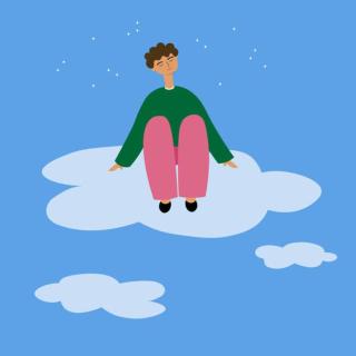 Ilustrace The character sits on a cloud, Oxi An,