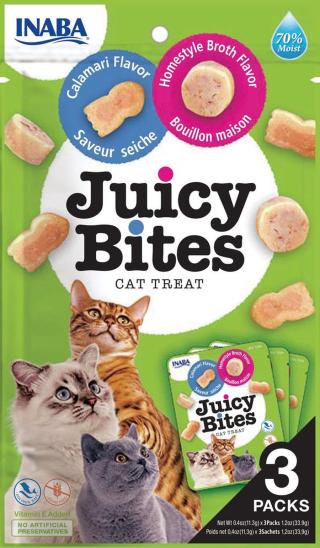 INABA Cat Juicy Bites - s příchutí domácího vývaru a kalamárů 3 x 11,3 g