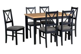 Jídelní set - stůl Max 5P + 6x židle Nilo 10 Potahová látka - židle: Tkanina 15B, Barva desky: Grandson, Barva podstavy: Černá