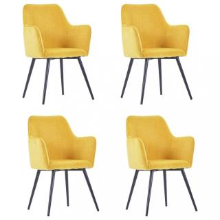 Jídelní židle 4 ks samet / ocel Dekorhome Žlutá,Jídelní židle 4 ks samet / ocel Dekorhome Žlutá