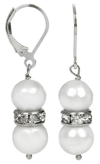JwL Luxury Pearls Elegantní náušnice s pravými bílými perlami a krystaly JL0278