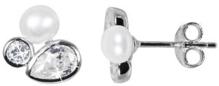 JwL Luxury Pearls Třpytivé náušnice s pravou perlou a krystaly JL0545