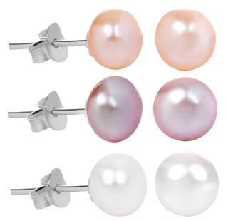JwL Luxury Pearls Zvýhodněná sada 3 párů perlových náušnic - bílé, lososové,fialové JL0426