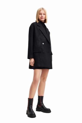 Kabát Desigual dámský, černá barva, přechodný, dvouřadový