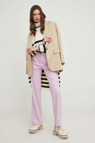 Kalhoty Answear Lab dámské, fialová barva, jednoduché, high waist