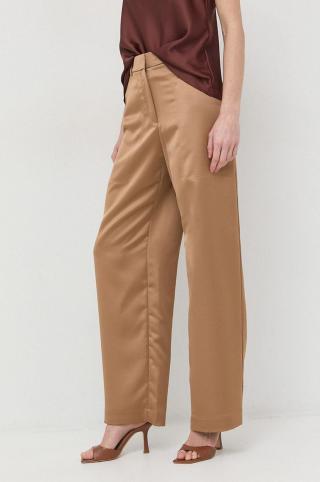 Kalhoty BOSS dámské, béžová barva, široké, high waist