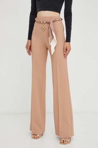 Kalhoty Elisabetta Franchi dámské, béžová barva, jednoduché, high waist