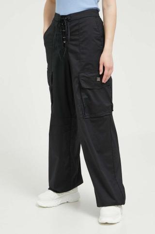 Kalhoty HUGO dámské, černá barva, kapsáče, high waist